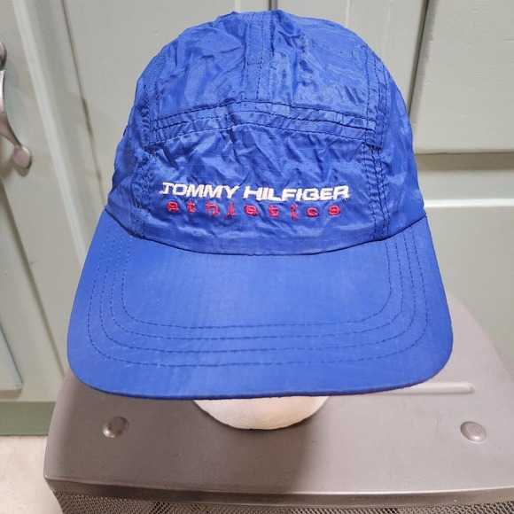 VTG 90s Y2K Tommy Hilfiger Athletics Nylon 5 Panel Blue Hat Cap OSFM - Picture 2 of 14